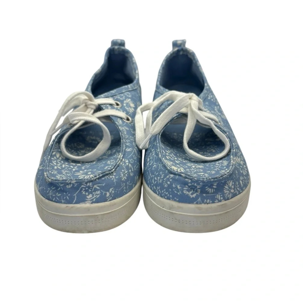 Falls Creek Blue Canvas Flats‎ w/ White Floral Pattern (Size 10)